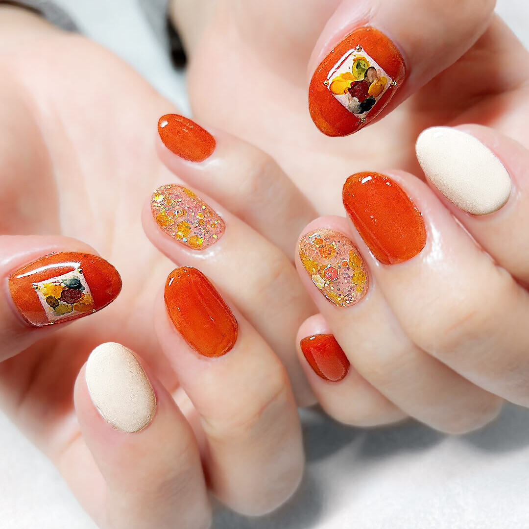 定額デザイン/パンプキンオレンジ×ホワイト