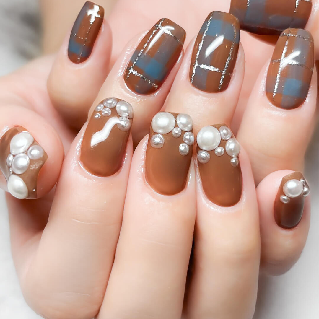 チェックデザイン×先端パール