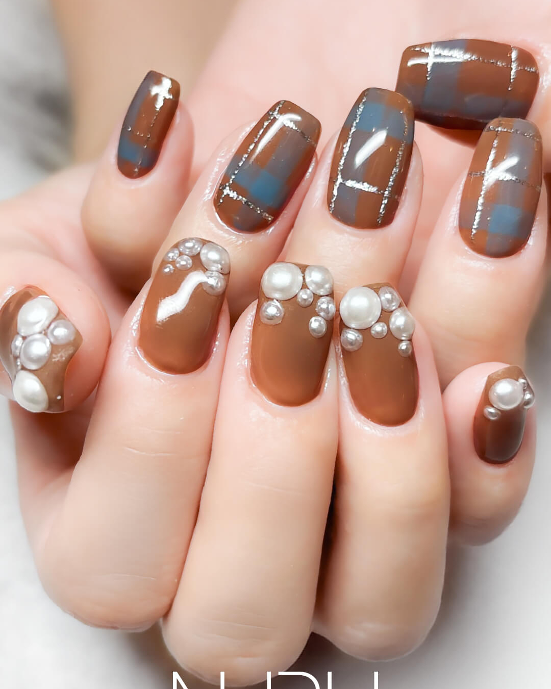 チェックデザイン×先端パール