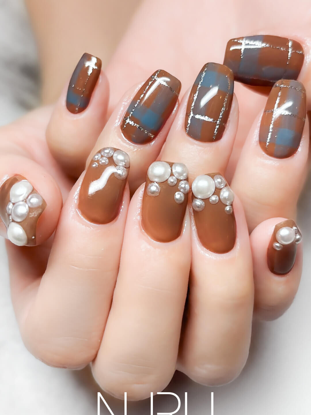 チェックデザイン×先端パール