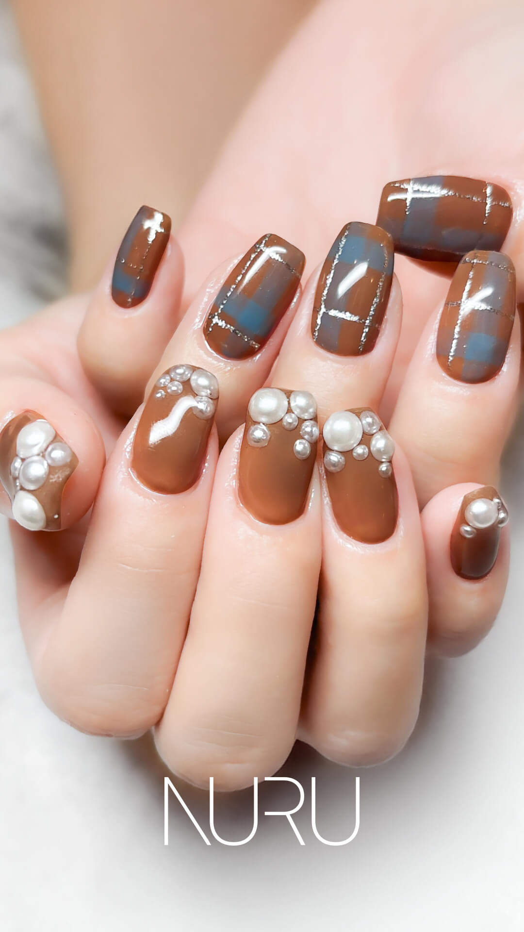 チェックデザイン×先端パール