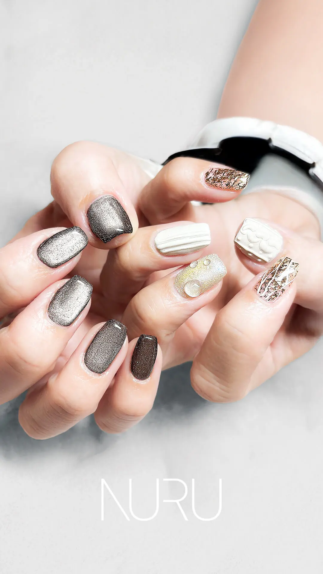 グレーマグの上級者アシメ｜新宿NURU YUMIモードネイル