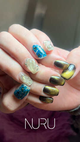 押し花×マグネットアシンメトリーネイル