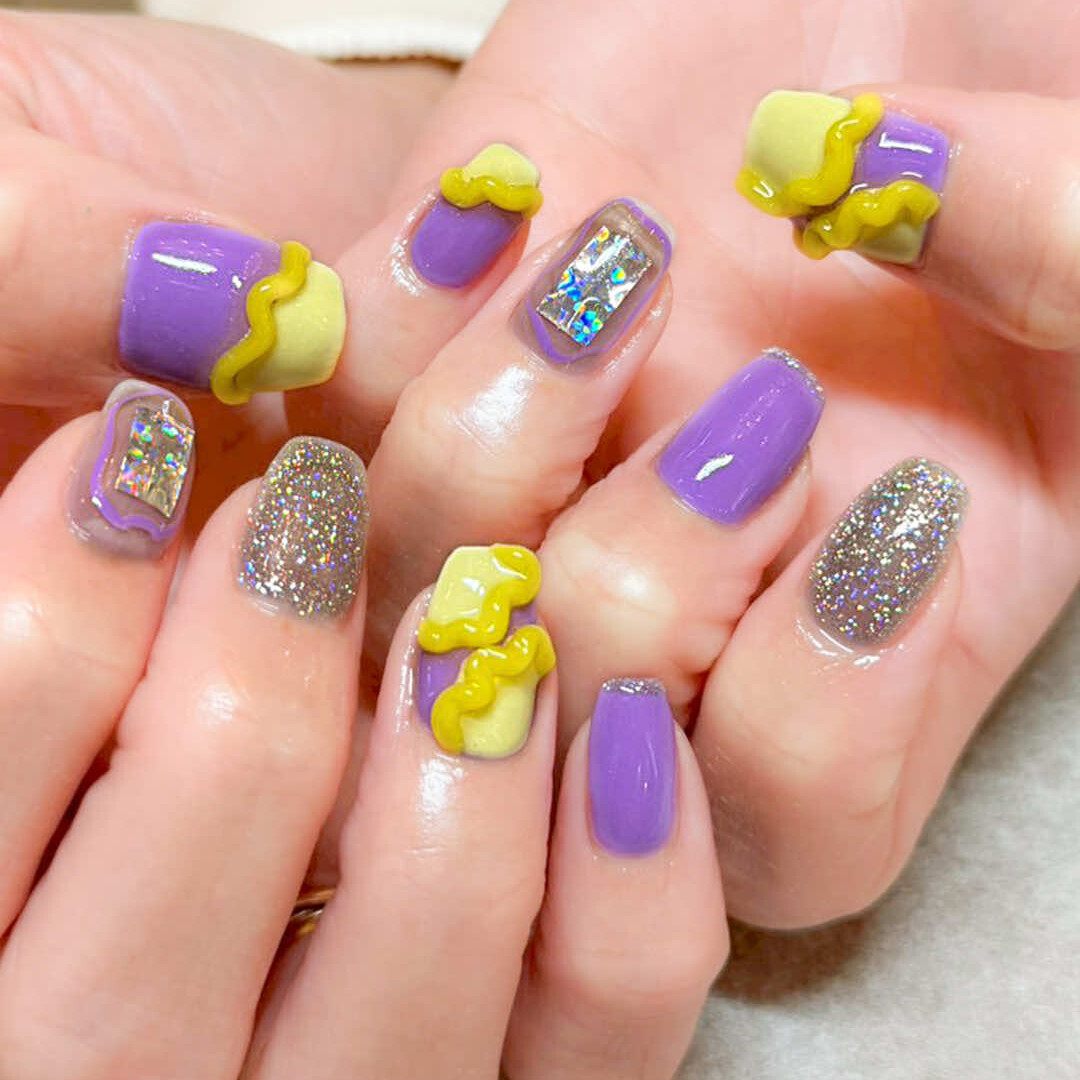 パステルイエロー&times;パープルをつかった、定額デザイン