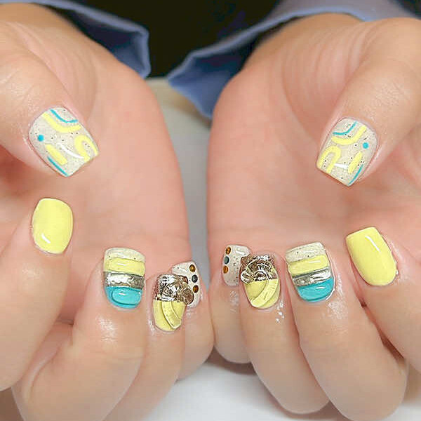 パステルイエローが可愛い、春ネイル