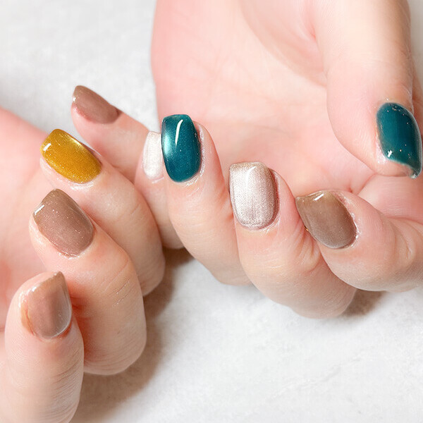 マグネットネイル ターコイズ&times;ベージュ&times;イエロー