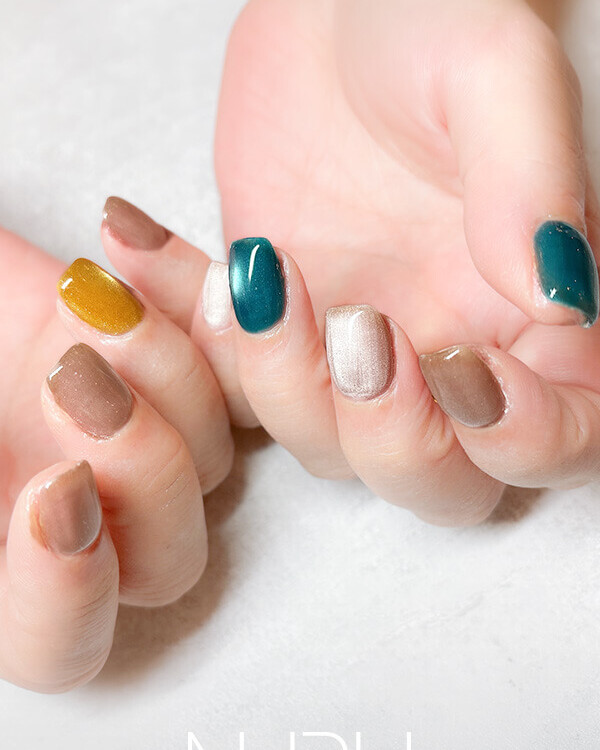 マグネットネイル ターコイズ×ベージュ×イエロー