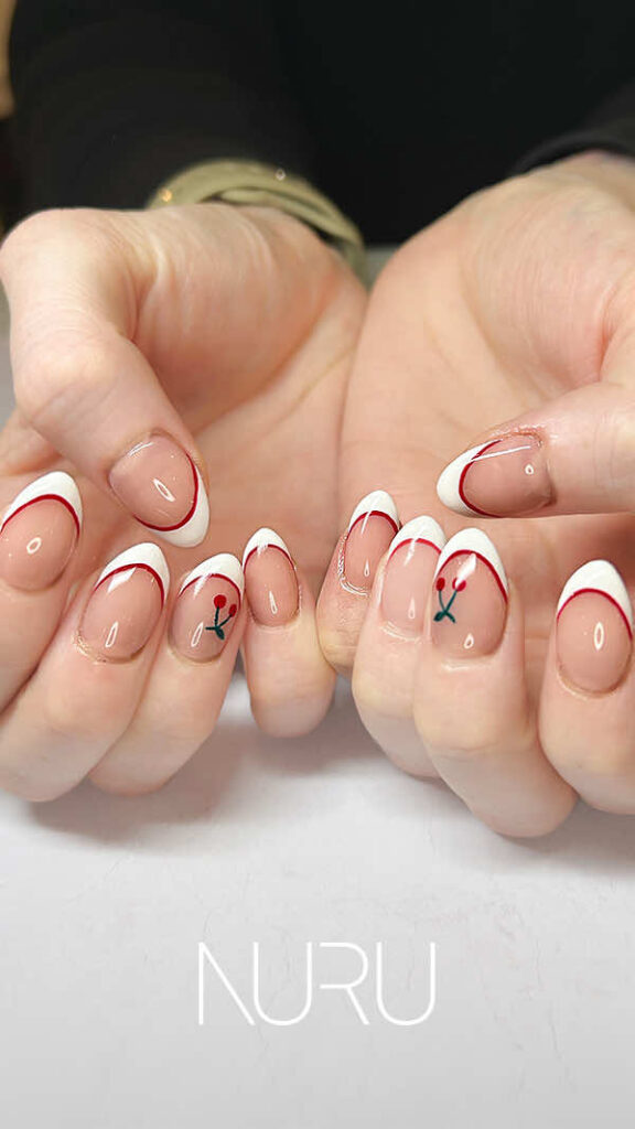 NURU NAIL フレンチネイル 「さくらんぼ」手描きアート