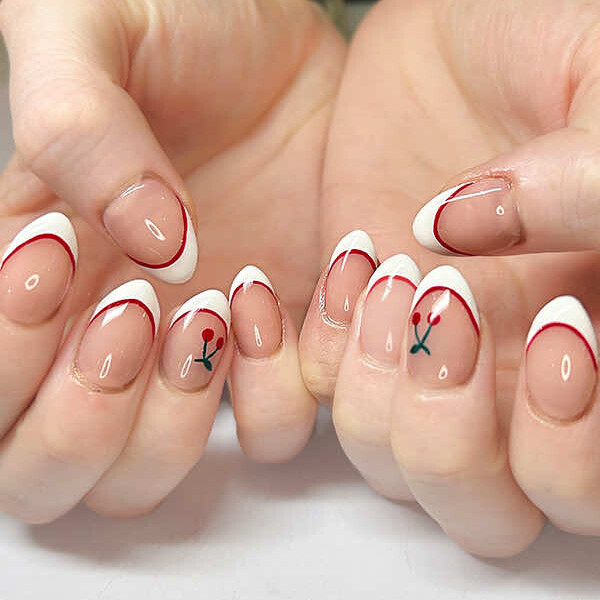 NURU NAIL フレンチネイル 「さくらんぼ」手描きアート