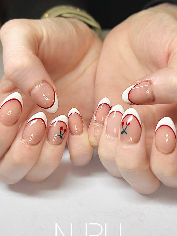 NURU NAIL フレンチネイル 「さくらんぼ」手描きアート