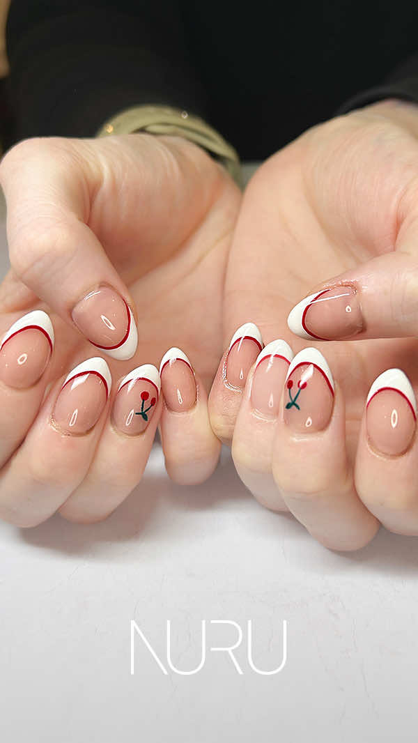 NURU NAIL フレンチネイル 「さくらんぼ」手描きアート