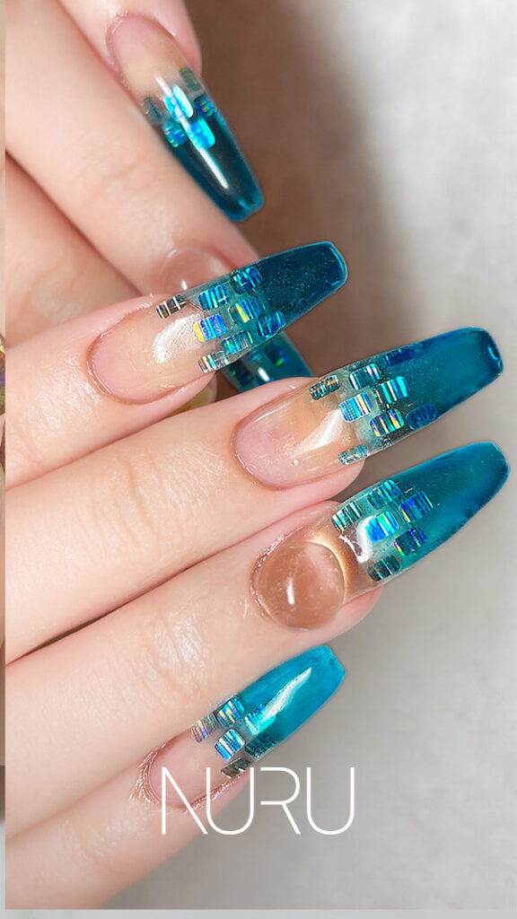 NURU NAIL 韓国風ネイル ブルー×オーロラ ホログラム×グラデーション