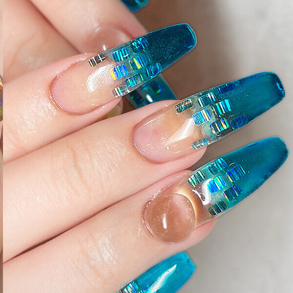NURU NAIL 韓国風ネイル ブルー×オーロラ ホログラム×グラデーション