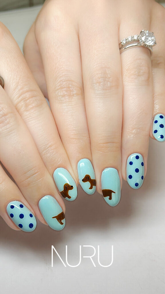NURU NAIL 個性派ネイル ブルー×ブラウン 手描きアート