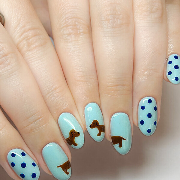 NURU NAIL 個性派ネイル ブルー&times;ブラウン 手描きアート