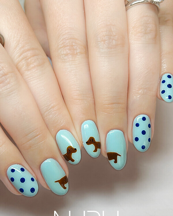 NURU NAIL 個性派ネイル ブルー×ブラウン 手描きアート
