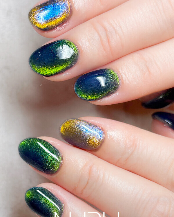 NURU NAIL 個性派マグネットネイル ブルー×グリーン×イエロー×グレー