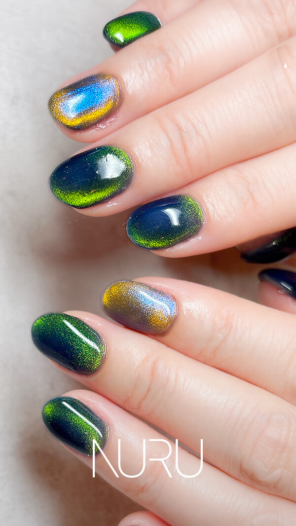 NURU NAIL 個性派マグネットネイル ブルー×グリーン×イエロー×グレー