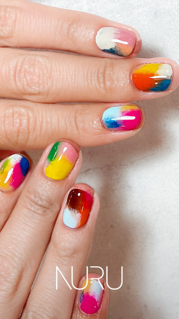 NURU NAIL カラフルニュアンスネイル ピンク×ブルー×グリーン×オレンジ×イエロー