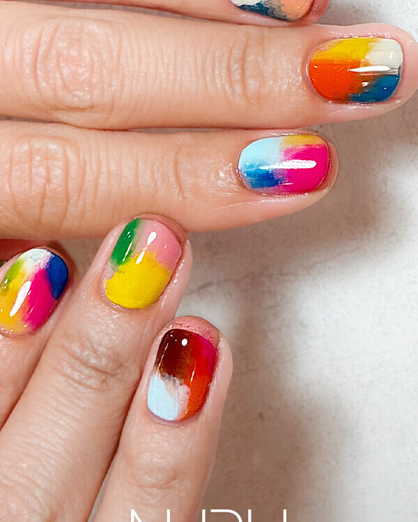 NURU NAIL カラフルニュアンスネイル ピンク×ブルー×グリーン×オレンジ×イエロー
