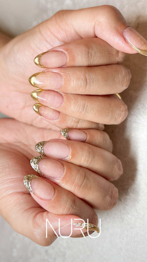 NURU NAIL エレガントネイル ゴールド×シャンパン フレンチ×ミラー