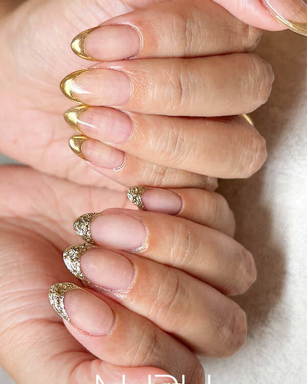 NURU NAIL エレガントネイル ゴールド×シャンパン フレンチ×ミラー