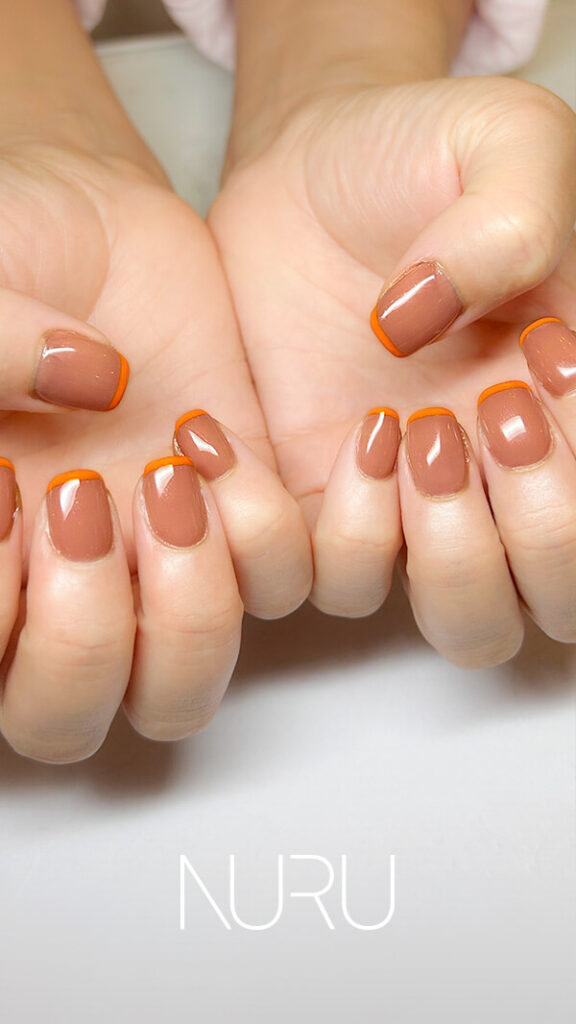 NURU NAIL シンプルフレンチネイル オレンジ×ベージュ 大人カジュアル