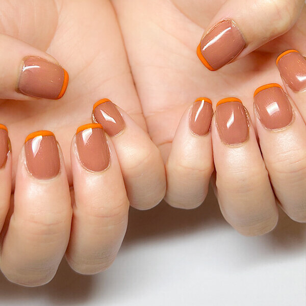 NURU NAIL シンプルフレンチネイル オレンジ&times;ベージュ 大人カジュアル