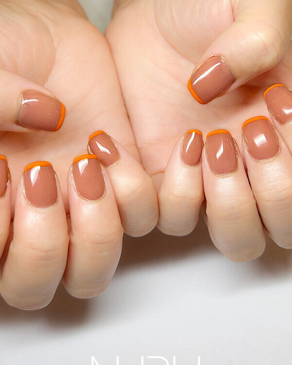 NURU NAIL シンプルフレンチネイル オレンジ×ベージュ 大人カジュアル
