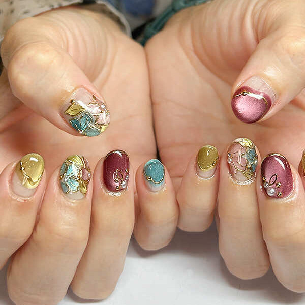 NURU NAIL エレガント個性派ネイル マグネット&times;手描きアート&times;パール