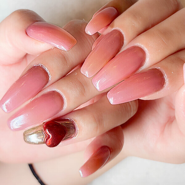 NURU NAIL ガーリーネイル ピンク×レッド×ホワイト ミラー×3D