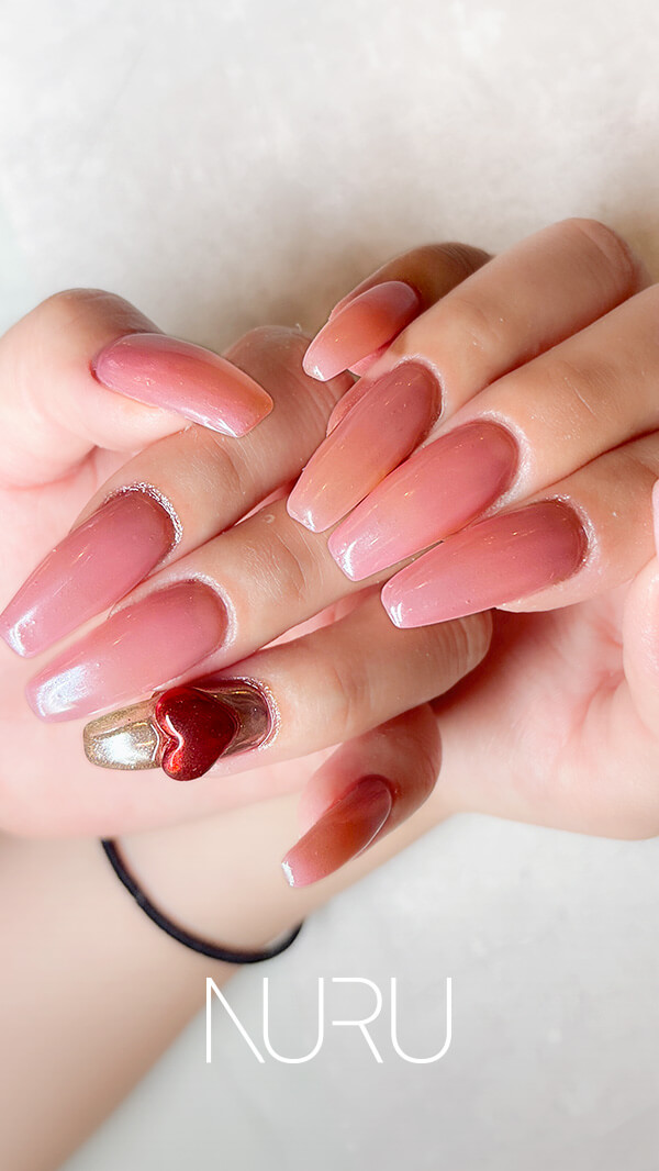 NURU NAIL ガーリーネイル ピンク×レッド×ホワイト ミラー×3D