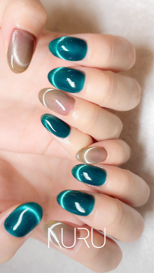 NURU NAIL 個性派マグネットネイル ホワイト×グレー×ブルー×グリーン